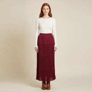 CIRCLE T BY MARILYN  LENOX | VINTAGE PLEATED ELASTIC WAIST MAXI SKIRT